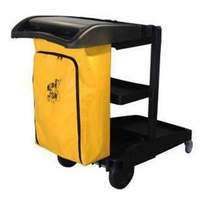 Carrinho Funcional de Limpeza W2 com Prateleiras e Saco Traseiro 80 Litros Amarelo Higipack
