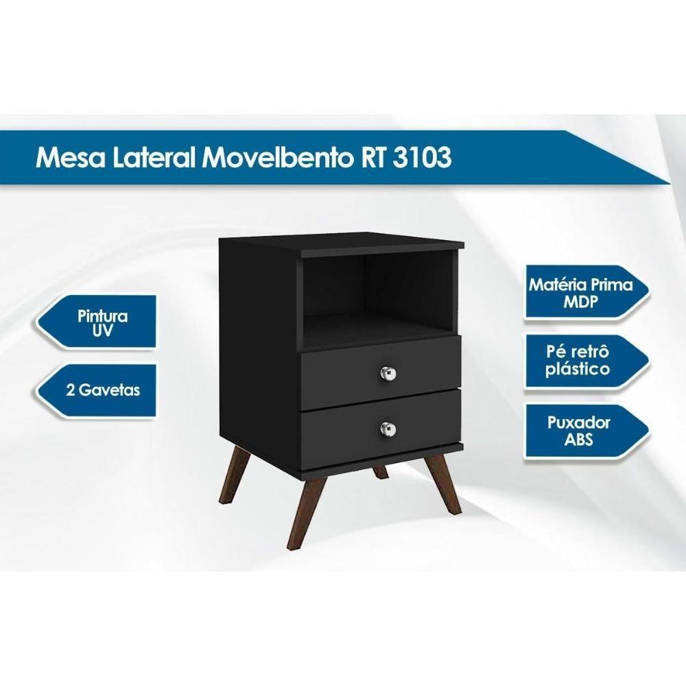Mesa Cabeceira RT3103 c/ 2 Gavetas Preto - Movelbento - 3