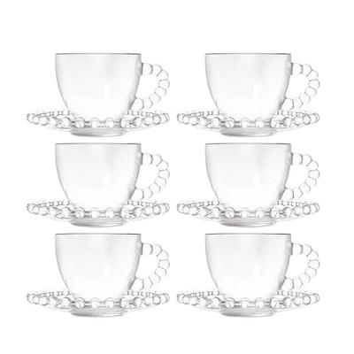 Jogo 6 Xícaras De Café Com Pires Em Cristal Coração Cor Transparente Lyor 80ml