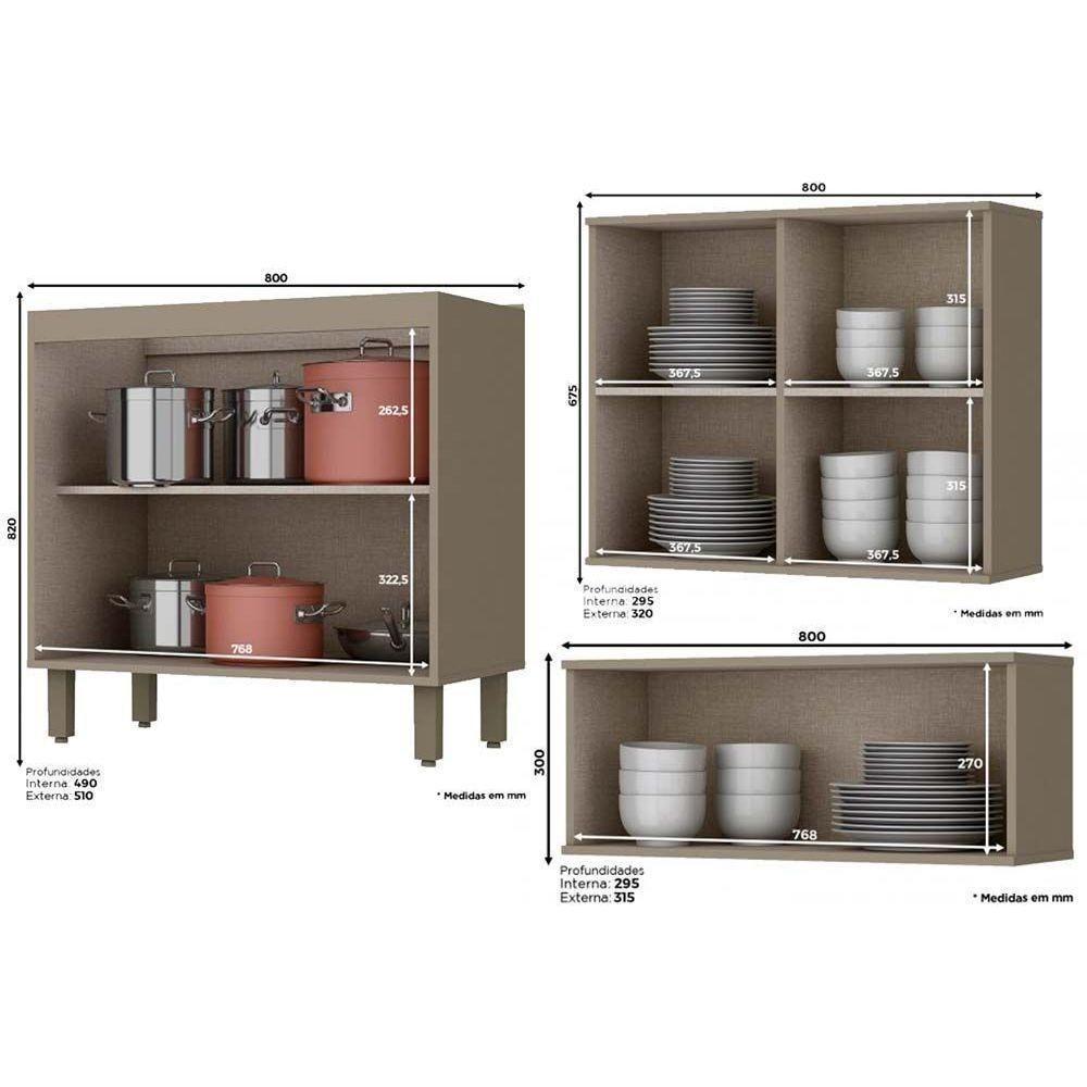 Cozinha Modulada Completa Connect 8 Peças (3 Armários + 2 Balcões + 1 Paneleiro + 2 Complementos) C8P04 Duna/Cristal - Henn - 3