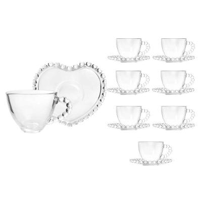 Jogo 8 Xícaras De Café Com Pires Em Cristal Coração Cor Transparente Lyor 80ml