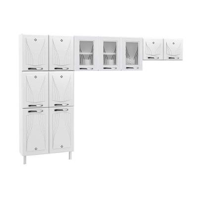Cozinha Compacta Star New 11 Portas em Aço 280cm Branco 3 Peças para Ambiente Moderno