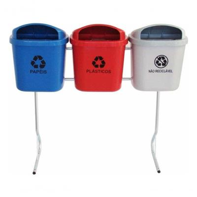 Conjunto para Coleta Seletiva de 40L com 03 Cestos com Fechadura e Proteção UV Preto Higipack