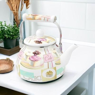 Chaleira Esmaltada Vintage Charm Cake Tpc 2,5L em Ferro com Esmalte Cabo em Porcelana Preto A5