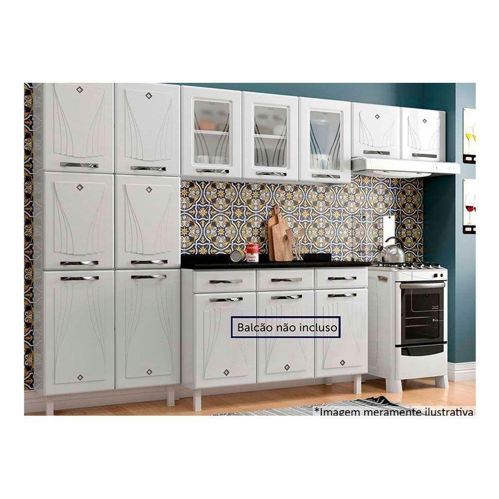 Cozinha Compacta Star New 3 Peças (2 Armários + 1 Paneleiro) CPT106 Branco/Preto - Telasul - 2