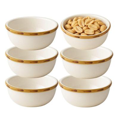 Jogo 6 Mini Bowl Molheira De Cerâmica Branco Com Borda De Bambu Scalla 100ml