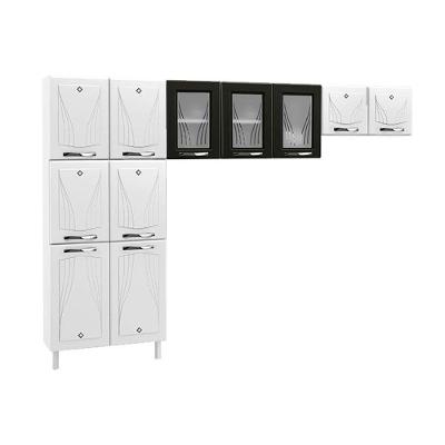 Cozinha Compacta Star 11 Portas em Aço 280cm Branco Preto para Ambiente Planejado