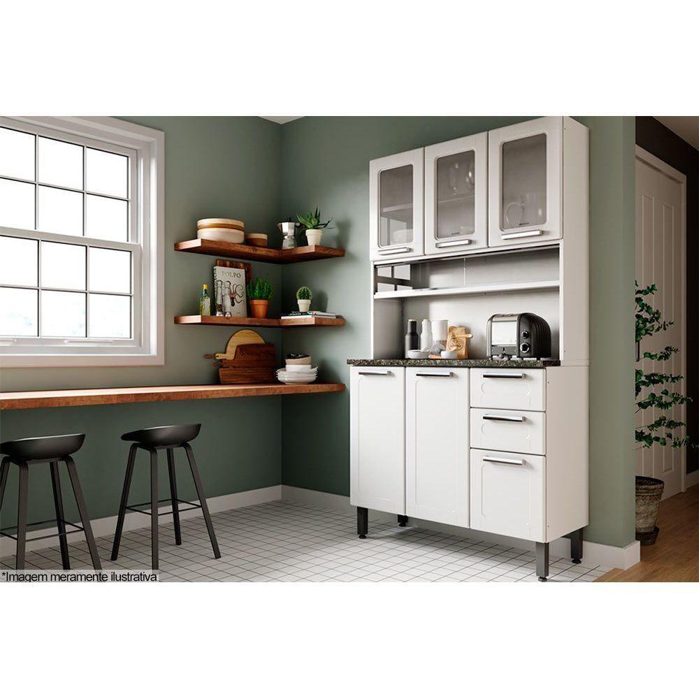 Cozinha Compacta Múltipla c/ 6 Portas (3 c/ Vidro) e 2 Gavetas Branco - Bertolini - 4