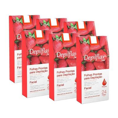 6cx Folhas Prontas Depilação Facial Depilflax Morango 24un