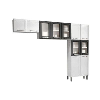 Cozinha Compacta Múltipla 11 Portas Aço 245cm Branco Preto para Ambiente Pequeno