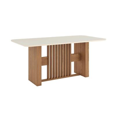 Mesa De Jantar Vívian 06 Lugares Canto Arredondado Com Vidro Sc148 Nature Off White - Henn