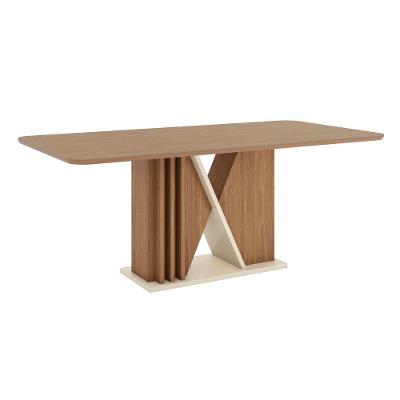 Mesa De Jantar Valine 08 Lugares 200cm X 100cm Com Vidro Sc141 Nature Off White - Henn