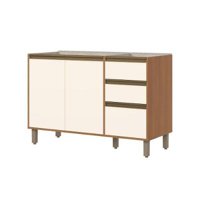 Balcão Pia 03 Portas 02 Gavetas 120cm Venaly C583 Cinamomo Off White - Henn