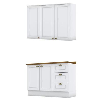 Balcão De Cozinha Com Armário Aéreo 3 Portas 120cm Americana Branco Hp - Henn