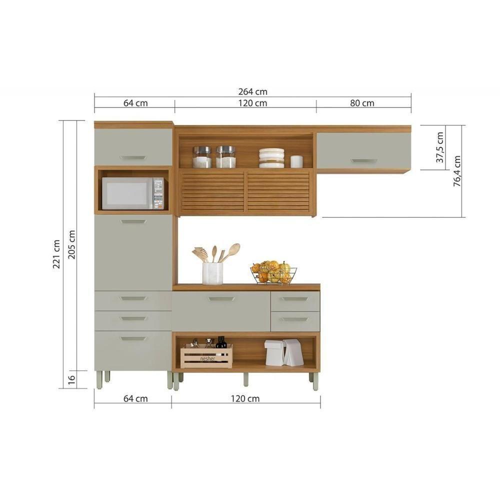 Cozinha Compacta Princesa 3 Peças (balcão + Aéreo + Paneleiro) C3p23 Freijo/off White - Nesher - 7
