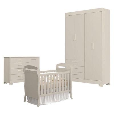 Quarto De Bebê Zaki Com Berço Americano Danny Areia Acetinado - Reller