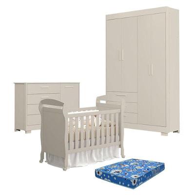 Quarto De Bebê Zaki Com Berço Americano Danny Areia Acetinado Com Colchão Ortobom - Reller