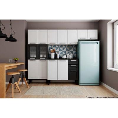Cozinha Completa Múltipla 4 Peças (2 Armários + 1 Balcão + 1 Paneleiro) C4P87 Branco/Preto - Bertolini
