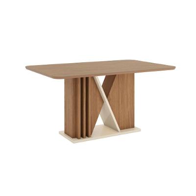 Mesa De Jantar Valine 06 Lugares 160cm X 90cm Com Vidro Sc140 Nature Off White - Henn