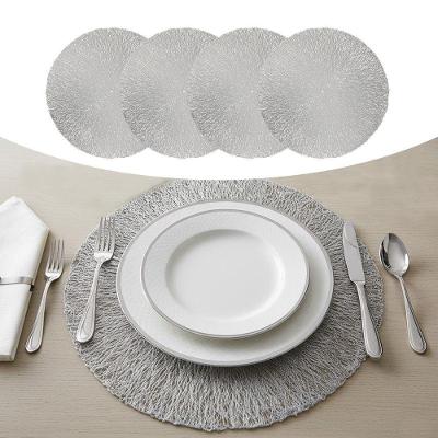 Jogo Americano 4 Lugares Sousplat 38cm Redondo De Plástico Para Mesa Columbus Prata Lyor