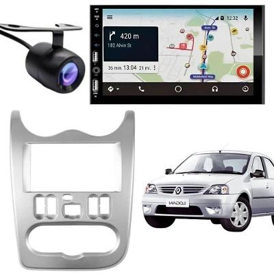 Central Multimídia Automotiva 2DIN 7810H 710H Bluetooth com Carplay Logan Moldura Câmera de Ré Prata