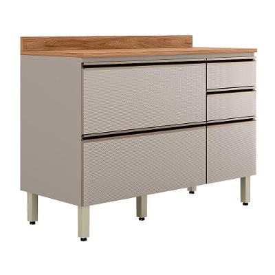 Balcão De Cozinha Proença D9140bt 120 Cm 1 Porta Basculante E 4 Gavetas Com Tampo Nogueira Nude Prime Tx - Demartêz
