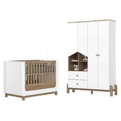 Berço Mini Cama Aconchego Com Guarda Roupa Ternura 4 Portas Branco Jequitibá Hp - Henn
