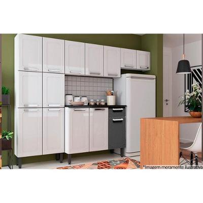 Cozinha Completa Múltipla 4 Peças (2 Armários + 1 Balcão + 1 Paneleiro) C4P74 Branco/Preto - Bertolini