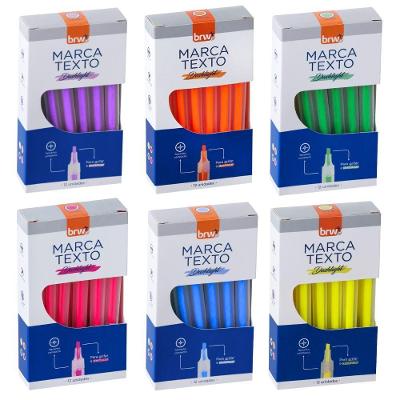Marca Texto BRW Fluorescente Transparente Kit 6 Caixas 12 Unidades Cada 6 Cores