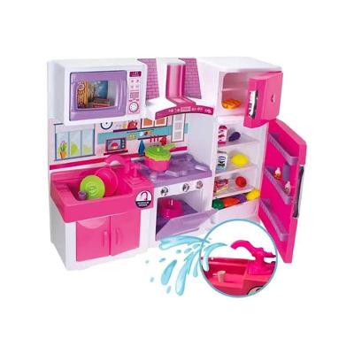 Cozinha Infantil Fogão Geladeira Pia Micro-ondas e Armário com Torneira Rosa Lua