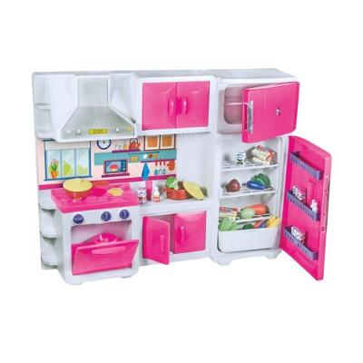 Cozinha Infantil de Brinquedo Cozinha de Brinquedo Rosa com Geladeira Armário Fogão Micro-Ondas Lua