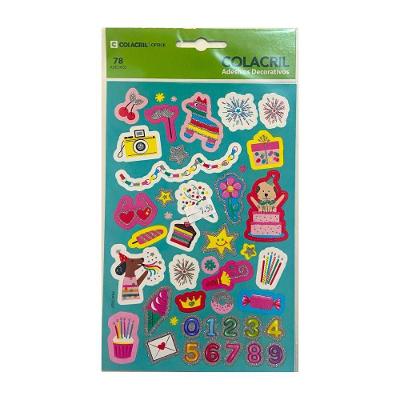 Cartela de Adesivos Office Colacril Modelo 1 com 78 Unidades para Cadernos, Agendas e Planners