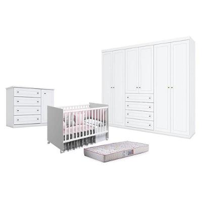 Quarto De Bebê Americano 6 Portas Com Berço Nacional Mel Branco Acetinado - Reller - Henn E Colchão Gazin.