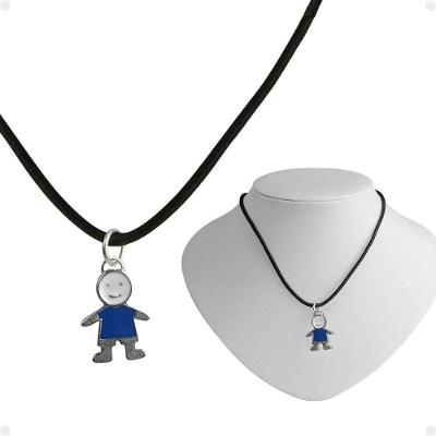 Colar Infantil Orizom Cordão + Pingente Menino Premium Materiais Sintéticos e Acetato Azul Preto
