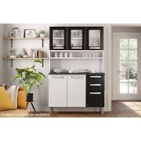 Cozinha Compacta Evidence c/ 6 Portas ( 3 c/ Vidro) e 2 Gavetas Branco/Preto - Bertolini - 2