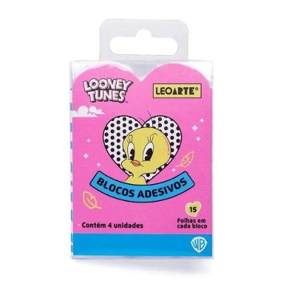 Bloco Adesivo Leonora Looney Tunes com 4 Conjuntos de 15 Folhas Cada para Escola Escritório