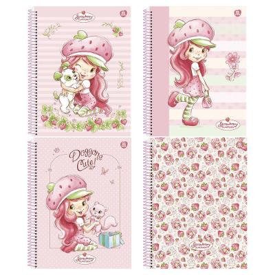 Caderno Colegial Espiral Capa Dura São Domingos Moranguinho - Animativa 1x1 80 Folhas Pautadas Rosa