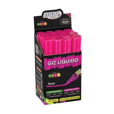 Caneta Giz Líquido BRW Evoke Ponta Redonda 6MM Caixa com 12 Unidades Removível Rosa