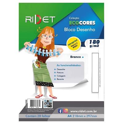 Bloco de Desenho Branco 10028 A4 180G com 20 Folhas para Técnicas Secas e Úmidas Leves Branco