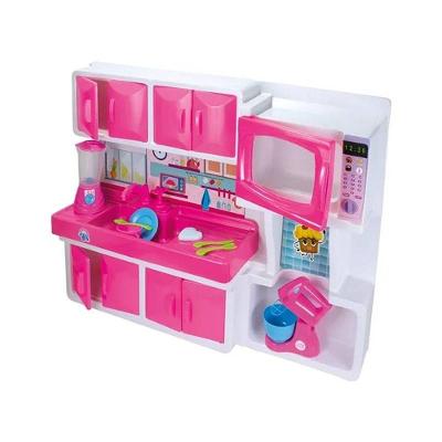 Cozinha Infantil Rosa com Pia Armário micro-ondas e Utensílios Design Moderno Lua de Cristal