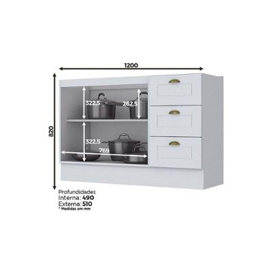 Cozinha Completa Americana C5P12 10 Portas 5 Gavetas MDF 120cm Branco