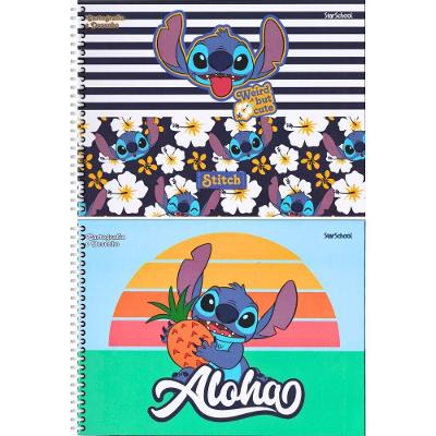 Caderno Espiral Cartografia Jandaia Stitch Starschool 80 Folhas Capa Dura sem Pauta 275X200MM Azul