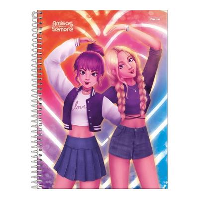 Caderno Espiral Capa Dura 10 Matérias Foroni Amigas para Sempre 160 Folhas 200X275MM 01 Unidade Rosa