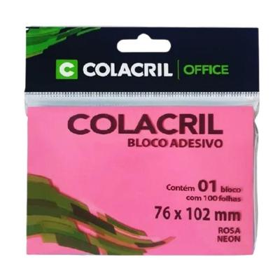 Bloco Adesivo Colacril 76MM X 102MM 100 Folhas Neon em Papel Offset 75G-M2 Rosa Neon