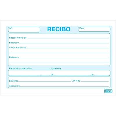 Recibo Comercial Tilibra sem Canhoto Pequeno em Papel Tamanho 21 X 10,5 cm