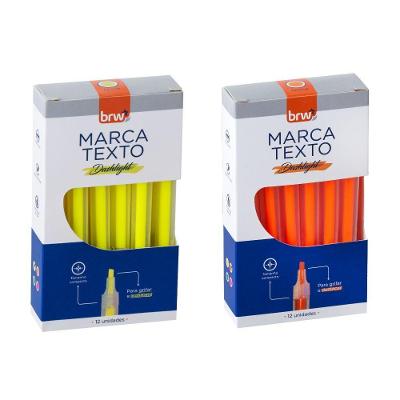 Marca-texto Fluorescente BRW Fluorescente Transparente Ponta Chanfrada Kit 4 Caixas 48 Unidades