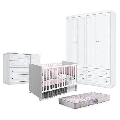 Quarto De Bebê Americano 4 Portas Com Berço Nacional Mel Branco Acetinado - Reller - Henn E Colchão Gazin.