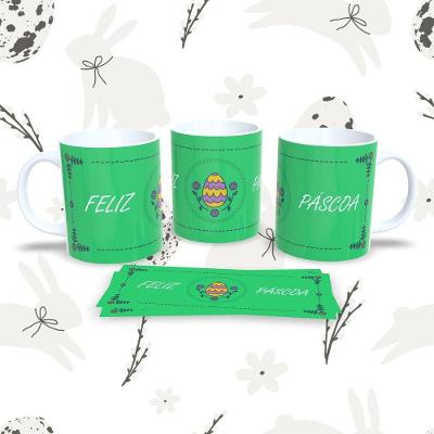 Caneca de Porcelana Páscoa 8 325ML Decorada Tema Festivo Branco Outras Marcas