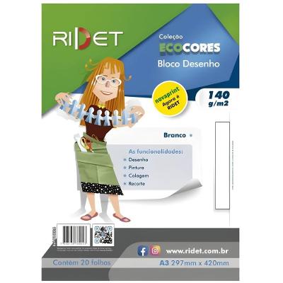 Bloco de Desenho 10026 140 GRAMAS A3 297X420MM com 20 Folhas para Técnicas Secas Branco