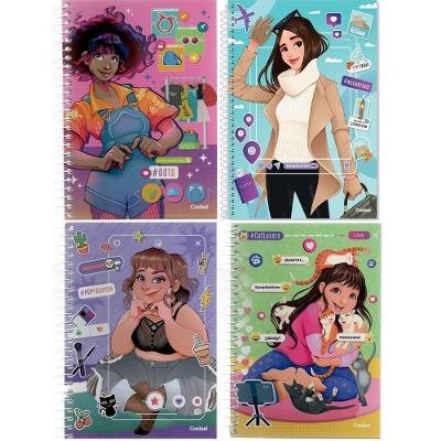 Caderno Espiral Capa Dura Credeal Pop Fashion 96 Folhas Pautadas com Divisórias Decoradas Formato